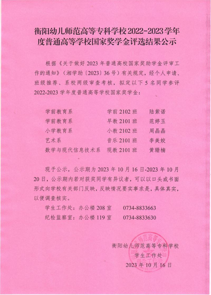 2022-2023學(xué)年度普通高等學(xué)校國家獎學(xué)金評選結(jié)果公示——衡陽幼兒師范高等?？茖W(xué)校.jpeg